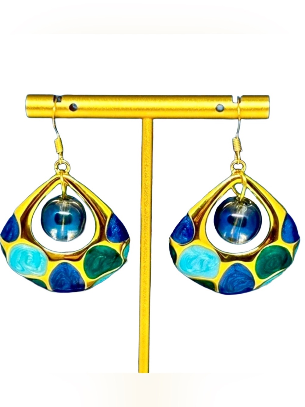 Handmade Gold and Blue Dazzling Earrings